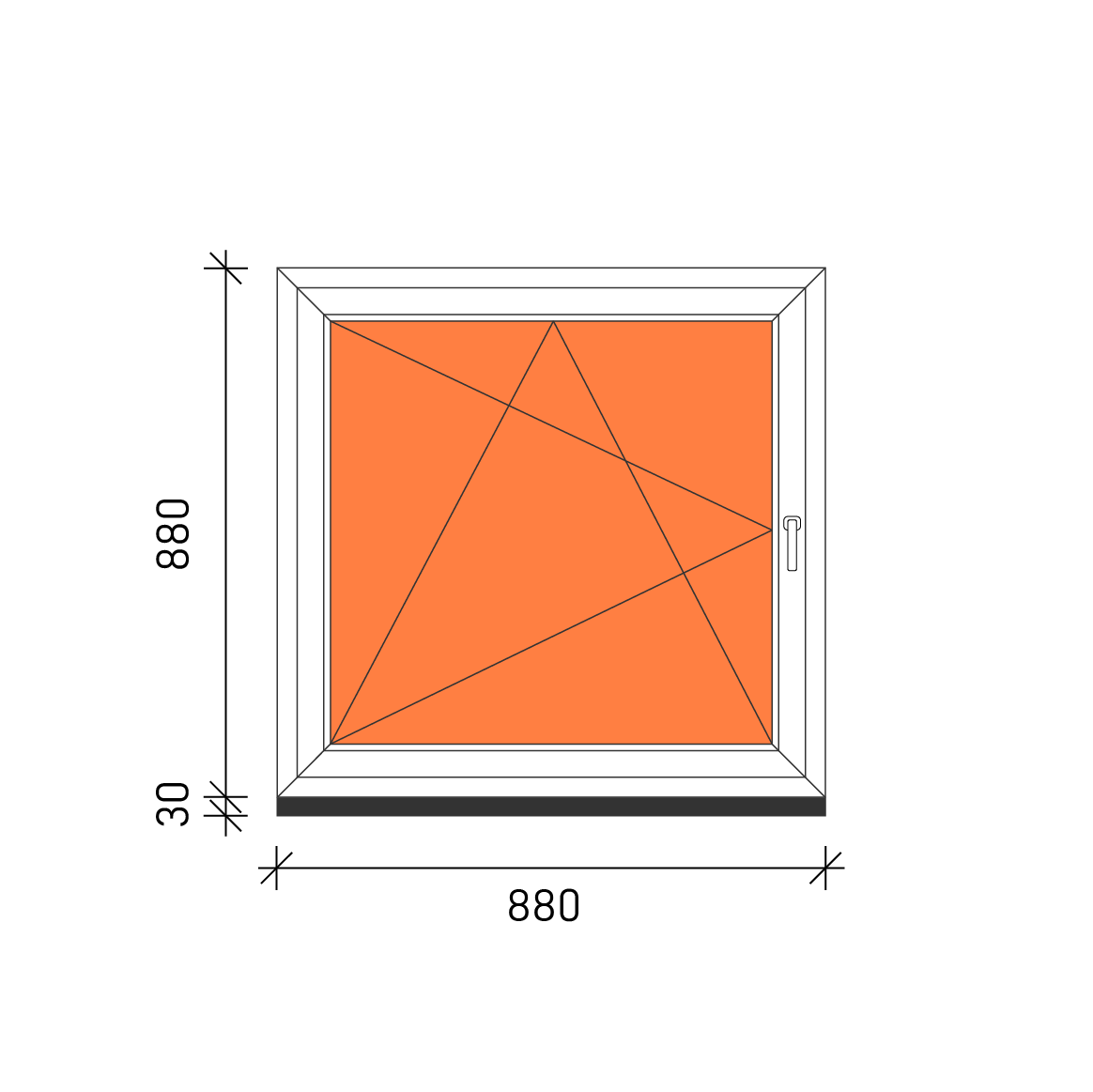 90x90 Bukó-nyíló műanyag ablak 3 rétegű üveggel