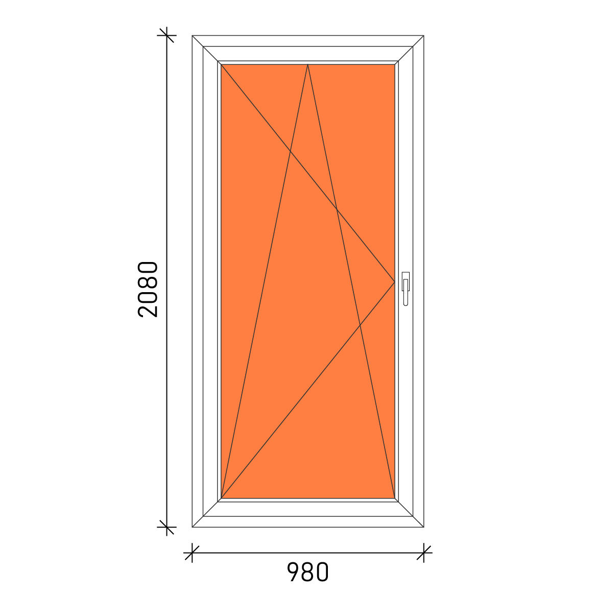 100x210 Bukó-nyíló erkélyajtó 3 rétegű üveggel